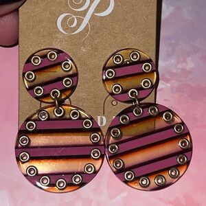 Plunder Pink and Orange Striped Disc Drop Earrings
